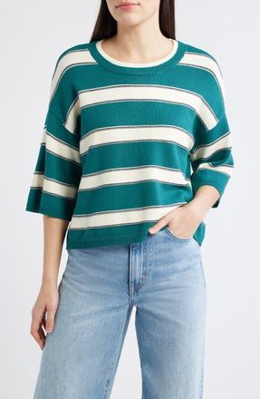 Wit & Wisdom Boxy Stripe Sweater in Lake Green/Off White at Nordstrom, Size X-Large