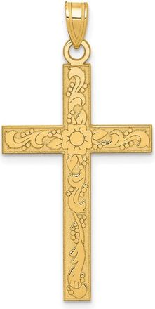 Diamond2Deal 14k Yellow Gold Etched Floral Cross Pendant