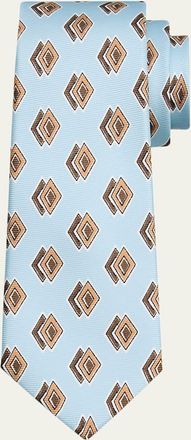 Kiton Mens Double-Diamond Print Silk 7-Fold Tie