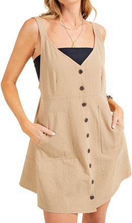 Greek Archaic Kori Twill Jean Fabric Buckle Button Down Mini Dress In Taupe