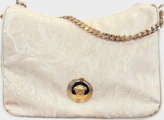 Versace Womens Hobo Medusa Head Floral Large Shoulder Bag Beige - White