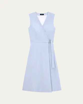 Theory A-Line Crunch Linen Wrap Dress