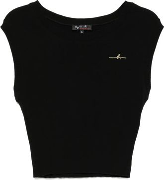 agnès b. logo-embroidered vest - women - Cotton - 2 - Black
