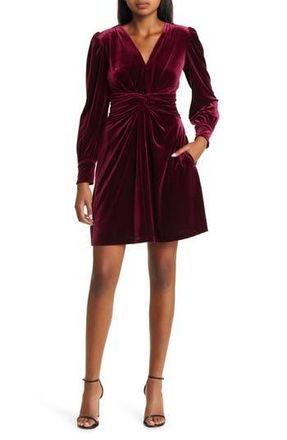 Vince Camuto Twist Front Long Sleeve Velvet Fit & Flare Dress in Wine at Nordstrom Rack, Size 12