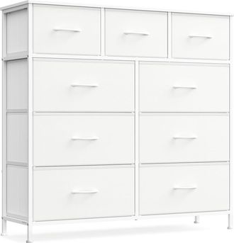 Songmics C&oacute;moda con 9 cajones de acero mdf tela color blanco