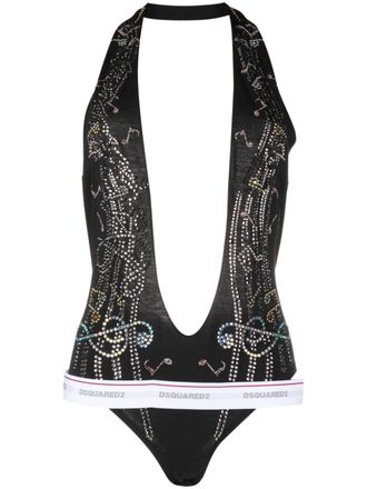Dsquared2 crystal-embellished cotton body - women - Cotton/glass - S - Black