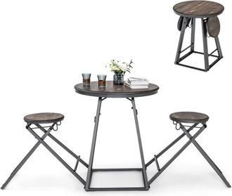Costway Costway - Conjunto De Mesa Redonda Y Taburetes De 3 Piezas, Juego De Mesa Alta Con 2 Taburetes Plegables, Conjunto De Mesa Y Sillas Moderno Para 2 Per
