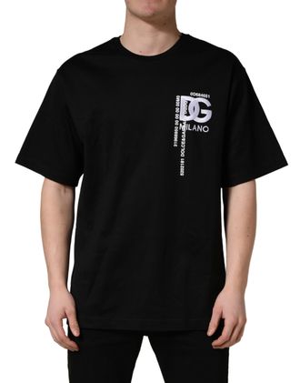 Dolce & Gabbana Black Logo Embroidered Men Crew Neck Mens T-shirt