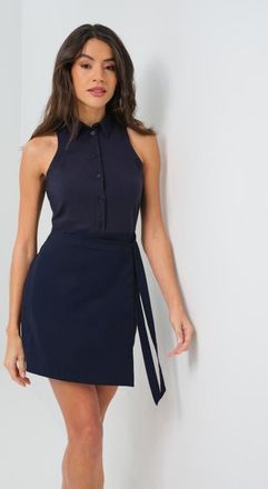 Anatomie Milana Sleeveless Collared Button Up Wrap Dress in Navy at Nordstrom, Size X-Large