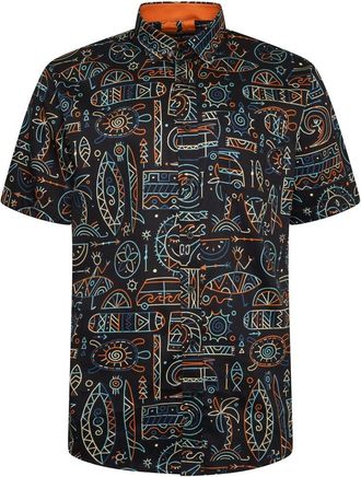 KAM Seamless Surfing Print Short Sleeve Shirt for Men in Black, 4XL