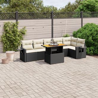 vidaXL Set De Comedor De Jard&iacute;n 7 Pzas Y Cojines Rat&aacute;n Sint&eacute;tico Negro Vidaxl