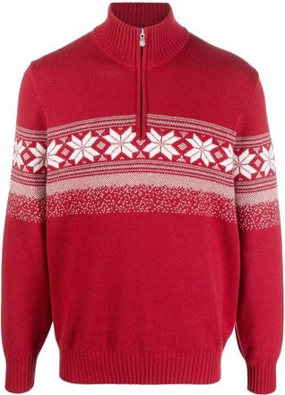 Brunello Cucinelli Fair Isle zip-neck jumper - men - Cashmere - 54 - Red