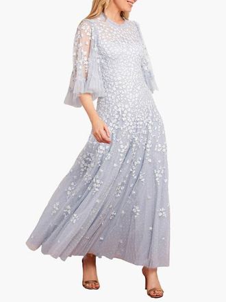 Needle & Thread Scatter Blossom Round Neck Ankle Gown in Skylight at Nordstrom, Size 20