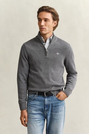 GANT Men Casual Cotton Half-Zip Sweater (XXXL) DARK GREY MELANGE