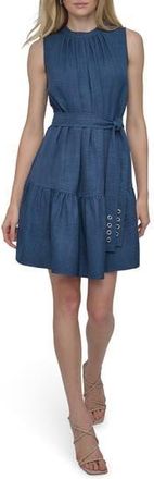 DKNY Tie Waist Denim Dress at Nordstrom Rack, Size 14
