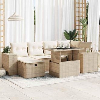 vidaXL Set De Sof&aacute;s De Jard&iacute;n Y Cojines 8 Piezas Rat&aacute;n Sint&eacute;tico Beige Vidaxl