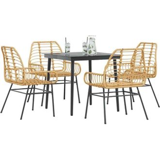 vidaXL Juego De Comedor Jard&iacute;n 5 Piezas Rat&aacute;n Sint&eacute;tico Marr&oacute;n Vidaxl