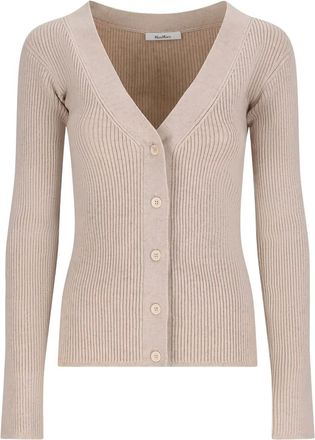 Max Mara V-neck ribbed cardigan - women - Wool/Cashmere/Polyamide/Elastane - S - Neutrals