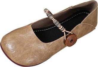 Generic Womens Mary Jane Shoes Wide Width Flats Round Toe Breathable Lightweight Foldable Comfortable Casual Ballet Flats Work Parties Khaki