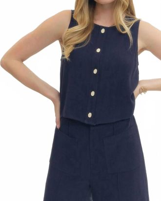 Entro The Harper Sleeveless Linen Blend Button Front Tank In Navy Blue