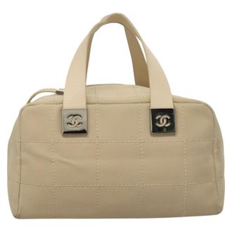 Chanel Chocolate Bar Cc Bowler Bag Canvas Beige Canvas Handbag (Pre-Owned)