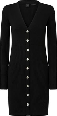 Pinko Geribbelde wollen jurk - Dames - Kleedjes - Zwart - M - Wol - Kleedjes