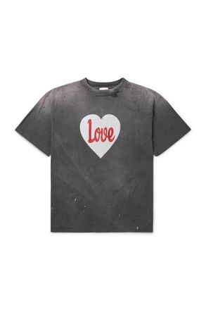 Saint Mxxxxxx Distressed Paint-Splattered Printed Cotton-Jersey T-Shirt