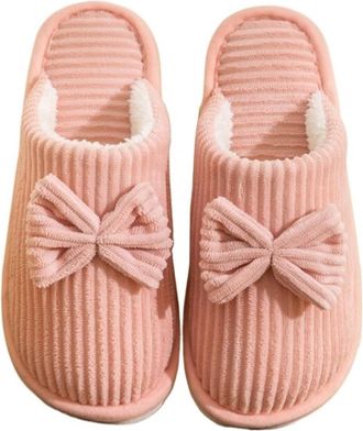 Generic Womens Slip-On Winter Slippers, Cozy & Warm Bedroom Slippers for Women Chic Bow Indoor Shoes with Non-Slip EVA Sole (Pink,6.5-7.5UK)
