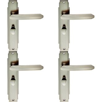 Loops 4x PAIR Line Detailed Handle on Bathroom Backplate 205 x 45mm Satin Nickel in Metallics