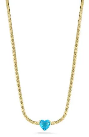 Sphera Milano Cubic Zirconia Heart Snake Chain Necklace in Gold/blue at Nordstrom Rack