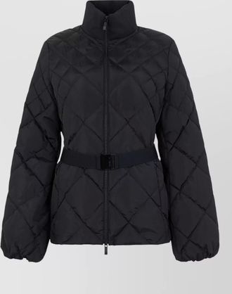 Moncler quilted jacket belted waist high collar