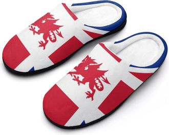 Generic Flag UK Wales Mens House Slippers Memory Foam Washable Cotton Slip on Home Shoes