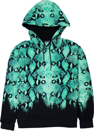 Roberto Cavalli Green Python-Print Cotton Hoodie, Size Medium