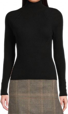 Lilla P Slim Rib Turtleneck Top In Black