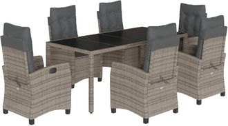 vidaXL Set Comedor Jard&iacute;n 7 Pzas Y Cojines Rat&aacute;n Sint&eacute;tico Gris Vidaxl