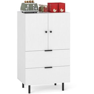 Costway Credenza a 2 ante con cassetti e contenitore 60 x 41,5 x 102 cm, Mobile bar indipendente con gambe in metallo, Vetrina per soggiorno, Cucina, Bianco