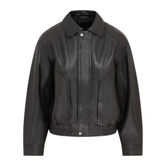 Infinity Leather Dames zwarte leren Biker Bomber Oversized Jas - Blouson