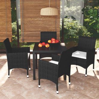 vidaXL Vidaxl - Juego Muebles Jard&iacute;n 5 Pzas Con Cojines Rat&aacute;n Sint&eacute;tico Negro