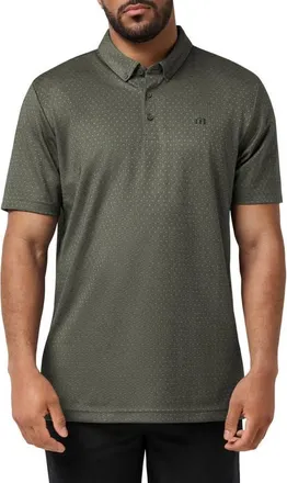 Travis Mathew Handsome Town Dot Print Piqu&eacute; Button-Down Polo in Dark Olive at Nordstrom, Size Xx-Large