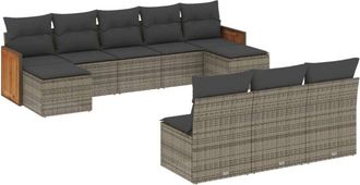vidaXL Set De Sof&aacute;s De Jard&iacute;n 10 Pzas Con Cojines Rat&aacute;n Sint&eacute;tico Gris Vidaxl