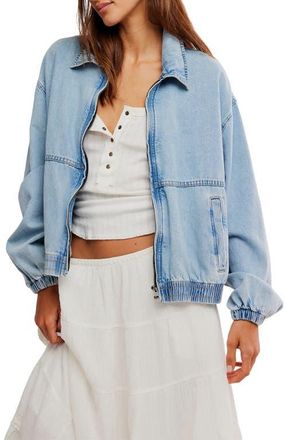 Free People Birdie Relaxed Denim Bomber Jacket in Mockingbird at Nordstrom, Size X-Large