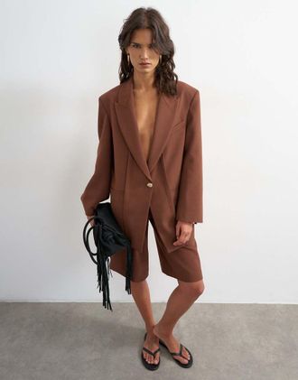 Topshop Blazer oversize a pannelli extra largo marrone in coordinato-Verde