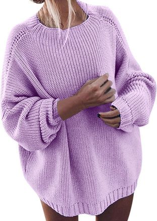 Generic Oversized Sweaters for Women Batwing Sleeve Mock Neck Jumper Tops Loose Fall Casual Soild Color Chunky Knit Pullover Sweaters Purple Fall Womens Cloth