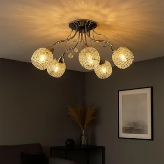 Globo Lighting Plafoniera Lampada Da Soffitto Cristallo Luce Camera Da Letto Lampada Soggiorno Decoro Cristallo 5 Lampadine, Cristalli Acrilici Metallo Trasparente A