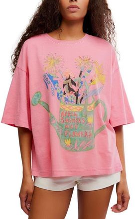 Free People In Spring Cotton Graphic T-Shirt in Pink Poppy Combo at Nordstrom, Size X-Small