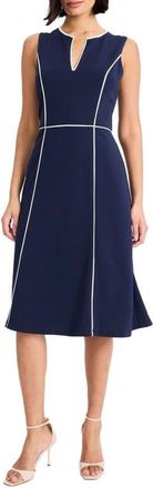 Maggy London Piped Fit & Flare Midi Dress in Navy Blazer at Nordstrom, Size 16