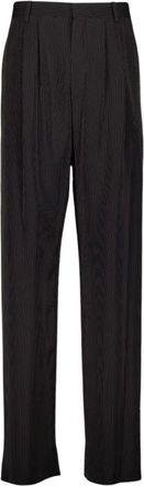 Saint Laurent Gestreepte Baggy Canvas Broek - Heren - Straight fit broeken - Zwart - L - Leer - Broeken