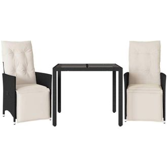 vidaXL Set da Bistr&ograve; 3 pz con Cuscini Nero in Polyrattan - Vidaxl