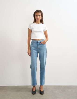 Topshop Orson comfort stretch straight leg ankle grazer jeans in bleach-Black