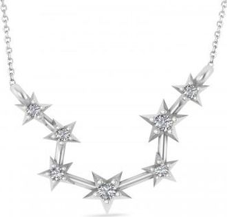 Allurez Diamond Aquarius Zodiac Constellation Star Necklace 14k White Gold (0.09ct)